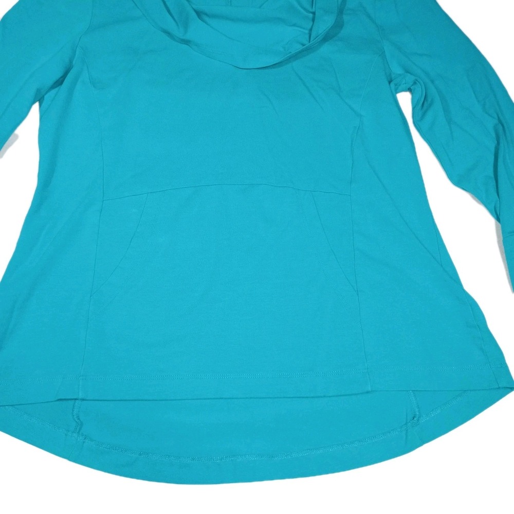 Nomadic Traders Cowl Neck Pullover Women's L Teal Hi-Lo Hem Pockets Fitted Long - Picture 3 of 7